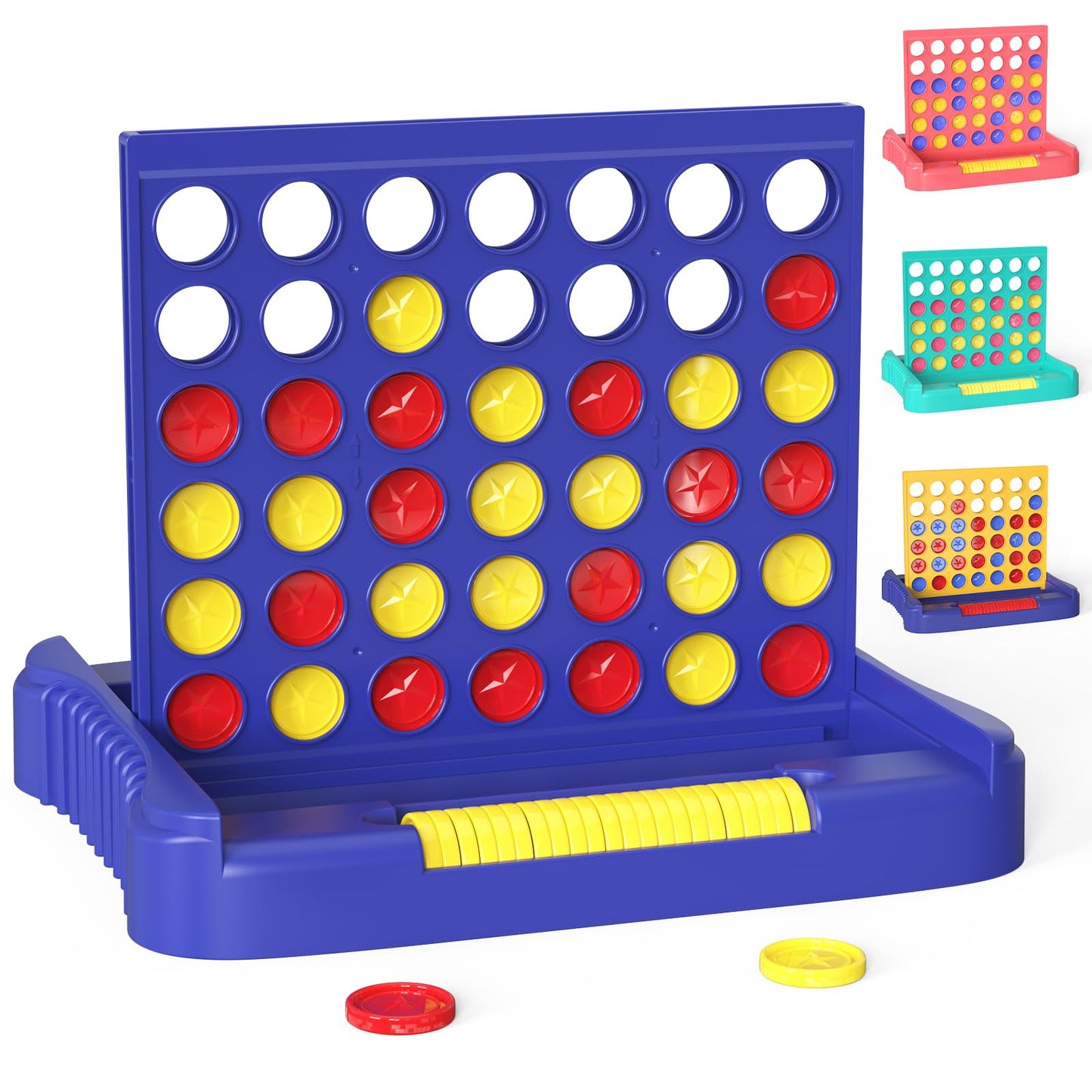 Pup Go 4 in a Row Game, Connect & Win Four in a Row Board Game, Portable 2-Player Strategy Games for Travel, Gift for Kids Children Age 3-12, Family Games Foldable Design with 6 Spare Discs Blue