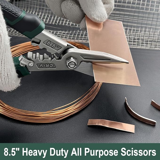Heavy Duty Scissors, 8.5'' Multi-Functional Scissors, Comfortable Non-Slip Handle, Sharp Serrated Edge, Industrial Shears for Metal Sheets, Wires, Leather, Plastic, Hemp Rope