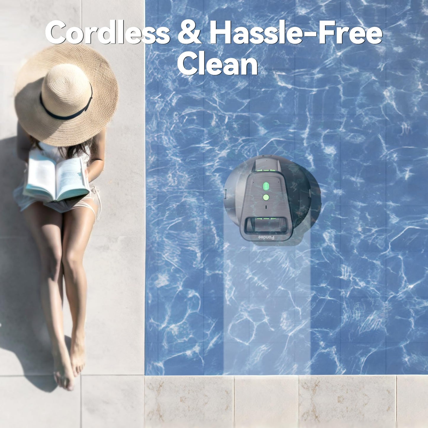 Pondee X1 Robotic Pool Vacuum, Cordless Pool Cleaner with 120-Min Runtime, Auto-Parking, 2.5h Fast Charging, for Above-Ground & Flat-Bottom Inground Pools up to 850 sq.ft