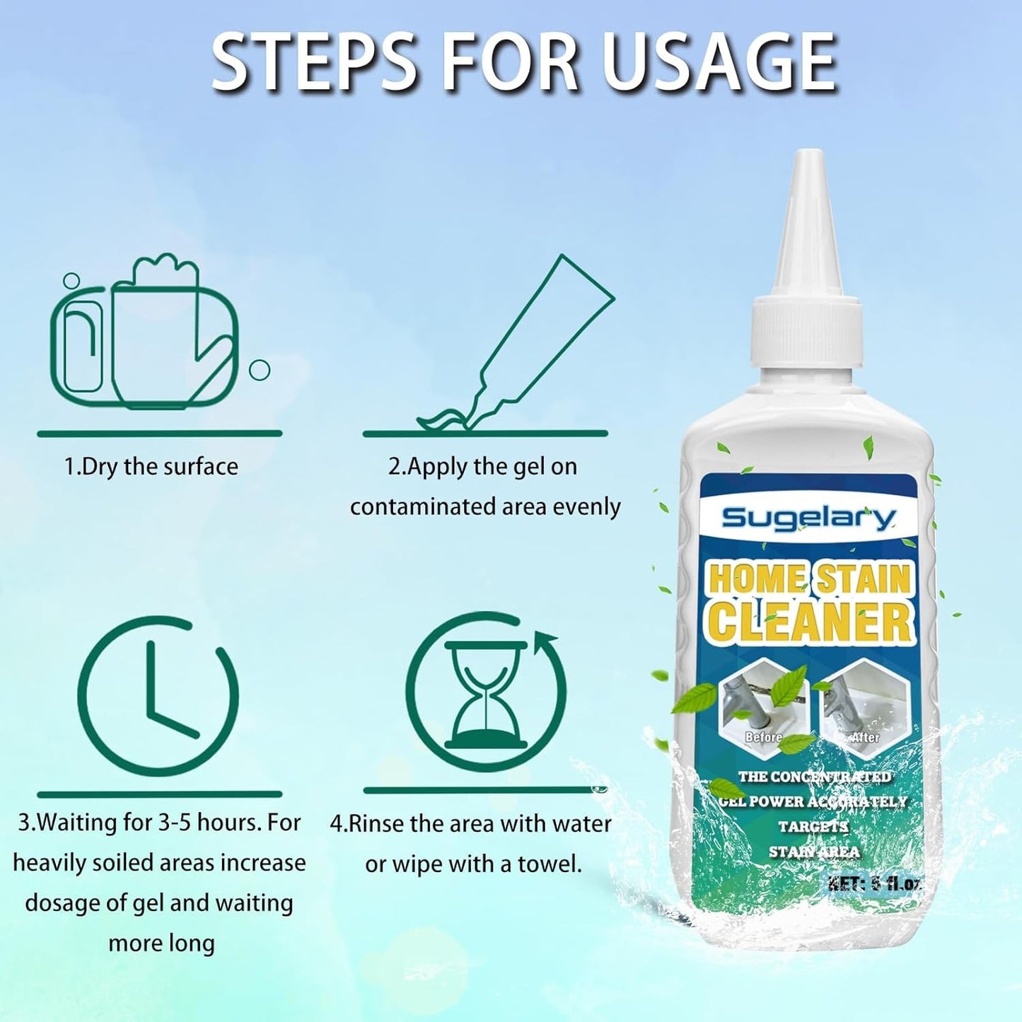 Sugelary Mold Stain Cleaner Gel, 5 fl oz Multi Home Stain Cleaning Gel for Washing Machine Seals, Fridge Gaskets, Tile Grout, Sink and Bathroom Use