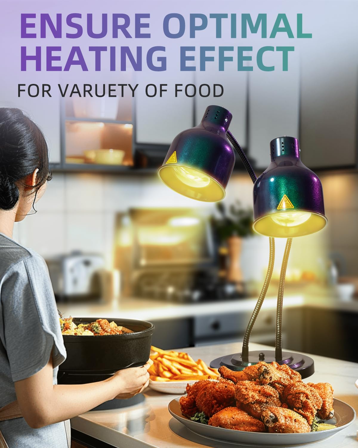 RVGMBO Food Heat Lamp - [3 Bulbs Included] [Rapid-Heating], 500W Commercial Food Warmer Light, Heat Lamp for Food Catering Warming Lamp for Buffet Parties, Green-Purple Gradient