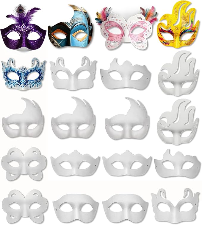 Hcaiip 15 PCS DIY White Masquerade Masks DIY Paper Blank Half Face Mask Craft Art Plain Paintable Mardi Gras Masks Hallowe...