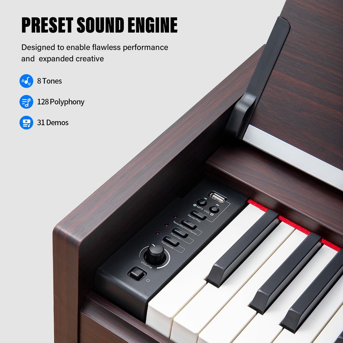 AiJoy 88 Key Weighted Digital Piano Keyboard, Graded Hammer Action Wooden Electric Piano with Cover & Triple Pedal, Sensitive Touch, Support USB MIDI Connect, Recording, Headphone, MP3 Player(Brown)