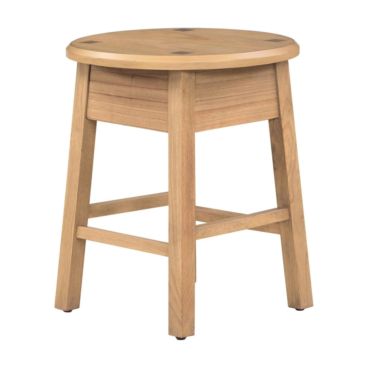 Set of 2 Solid Rubberwood Round Side Tables with Drawer, Natural Oak Painted Finish Sofa End Tables & Nightstands for Living Room, Bedroom