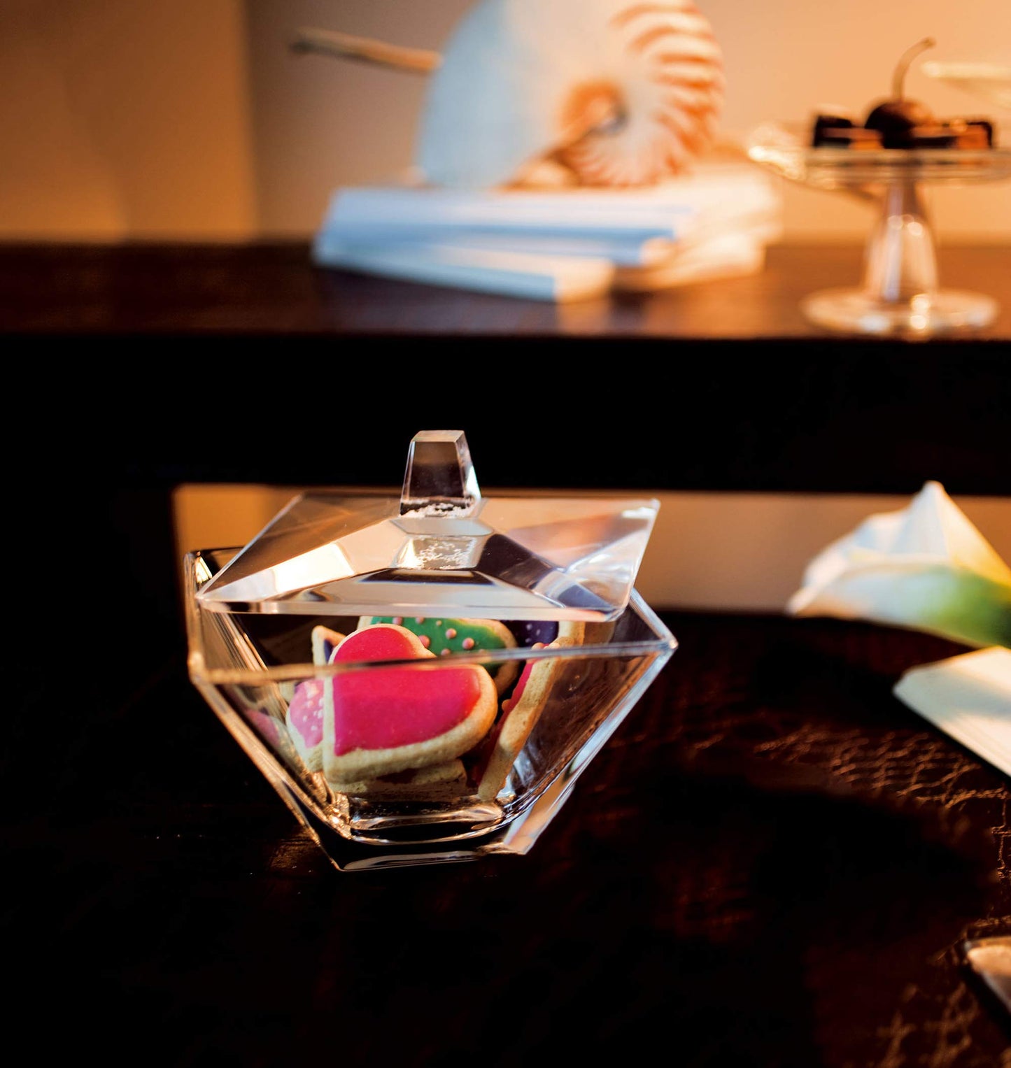 Barski - European Glass - Square - Covered - Candy - Nut - Chocolate - Jewelry - Box - 5.5" Diameter - Made in Europe