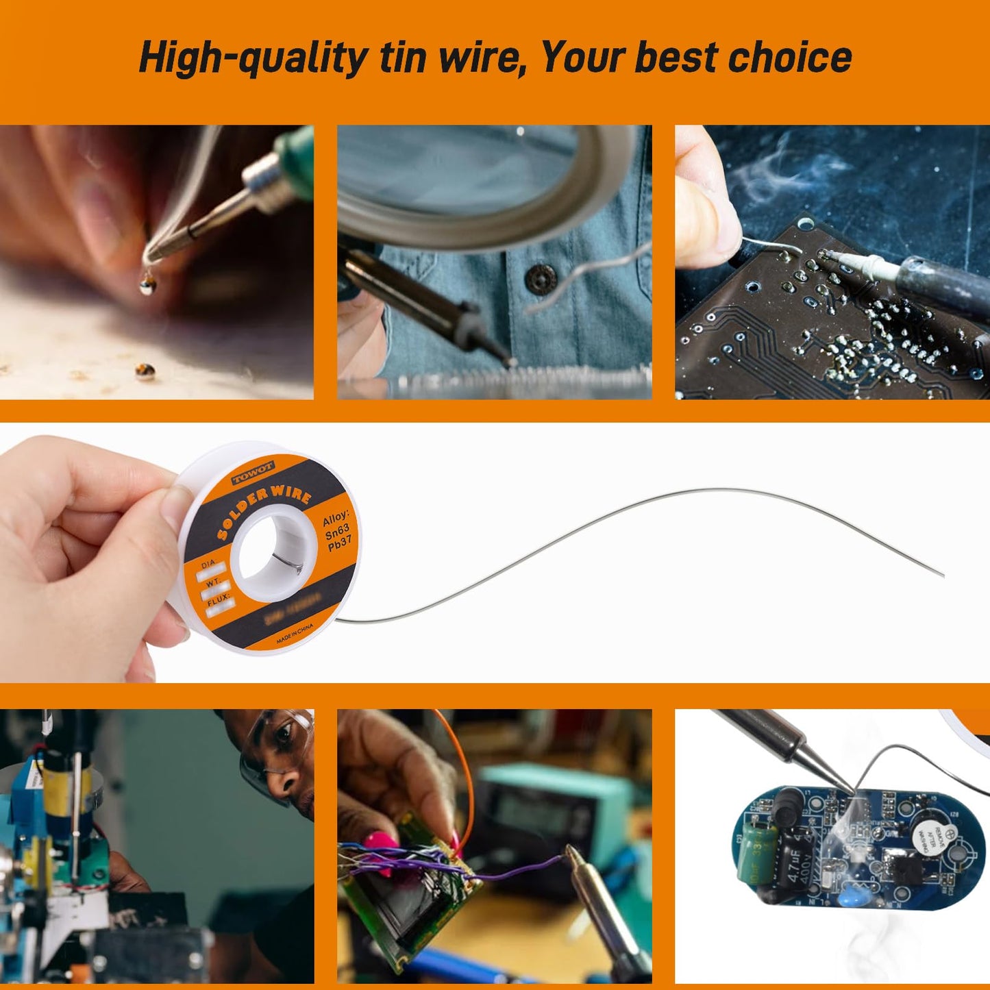 TOWOT 63-37 High Purity Tin Lead Rosin Core Solder Wire for Electrical Soldering, Content 1.8% Solder flux (1.0mm, 50g)