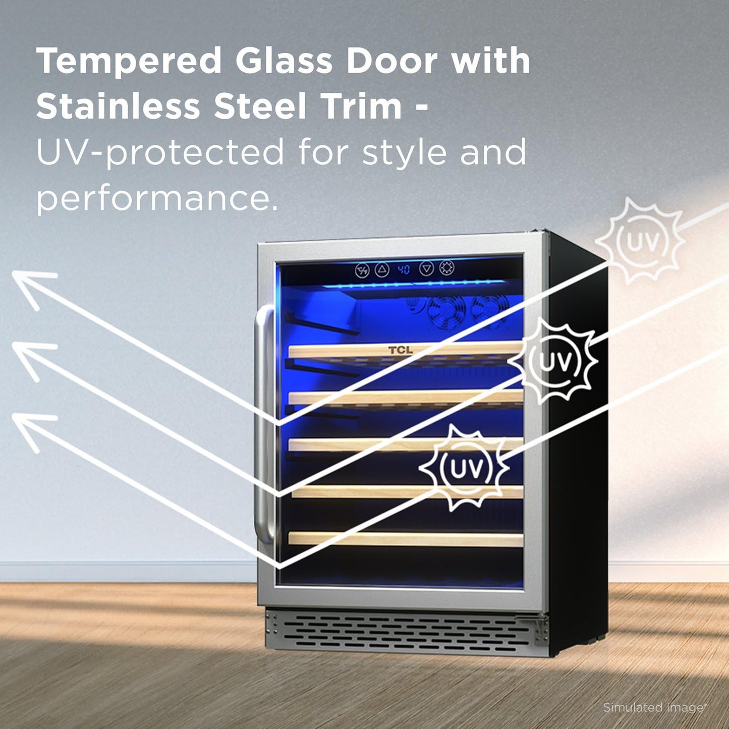 TCL 52 Bottle 5.3 Cu Ft Wine Cooler, Freestanding Mini Fridge with Glass Doors, Low Noise Operation, Digital Controls & LED Lighting