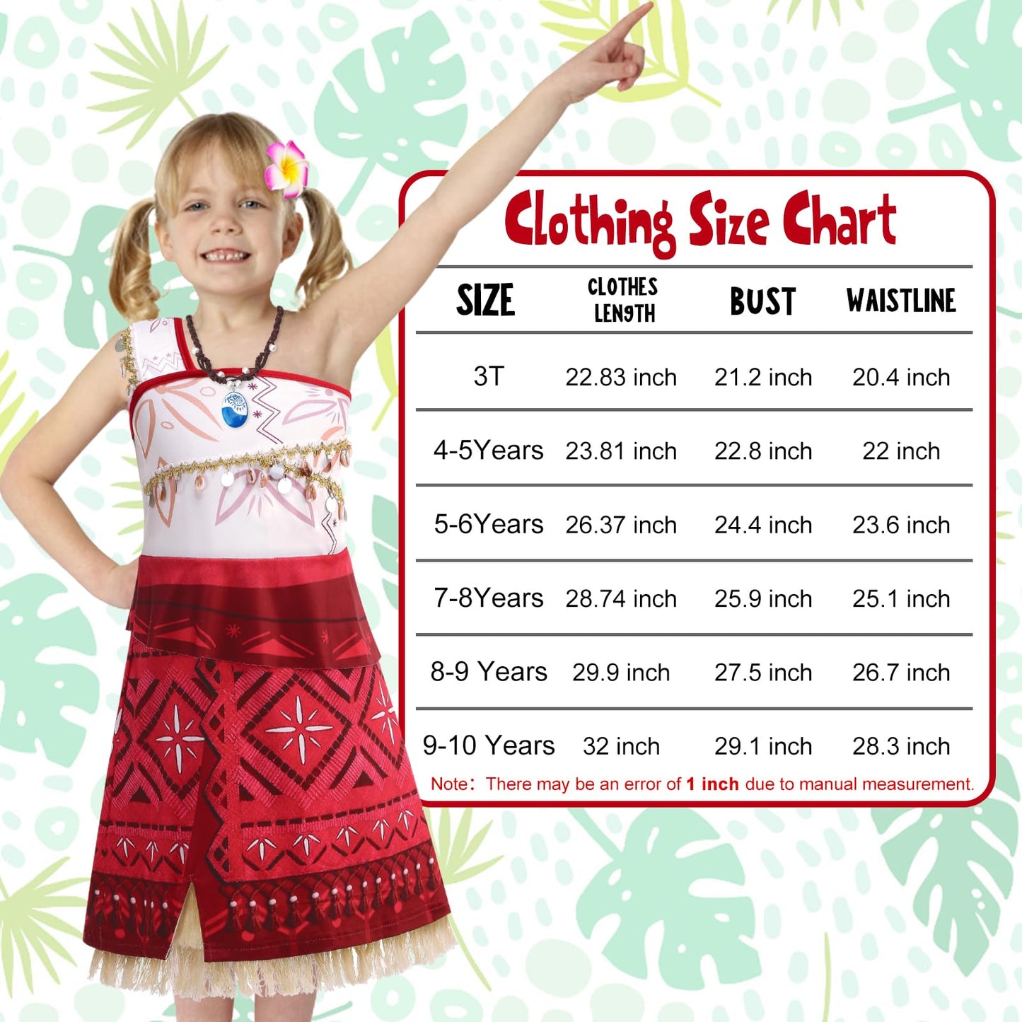 OFIHIDO Princess Costume for Girls Ocean Adventure,Princess Dress Up for Kids,Halloween Costume Birthday Gifts (8-9Years) Red