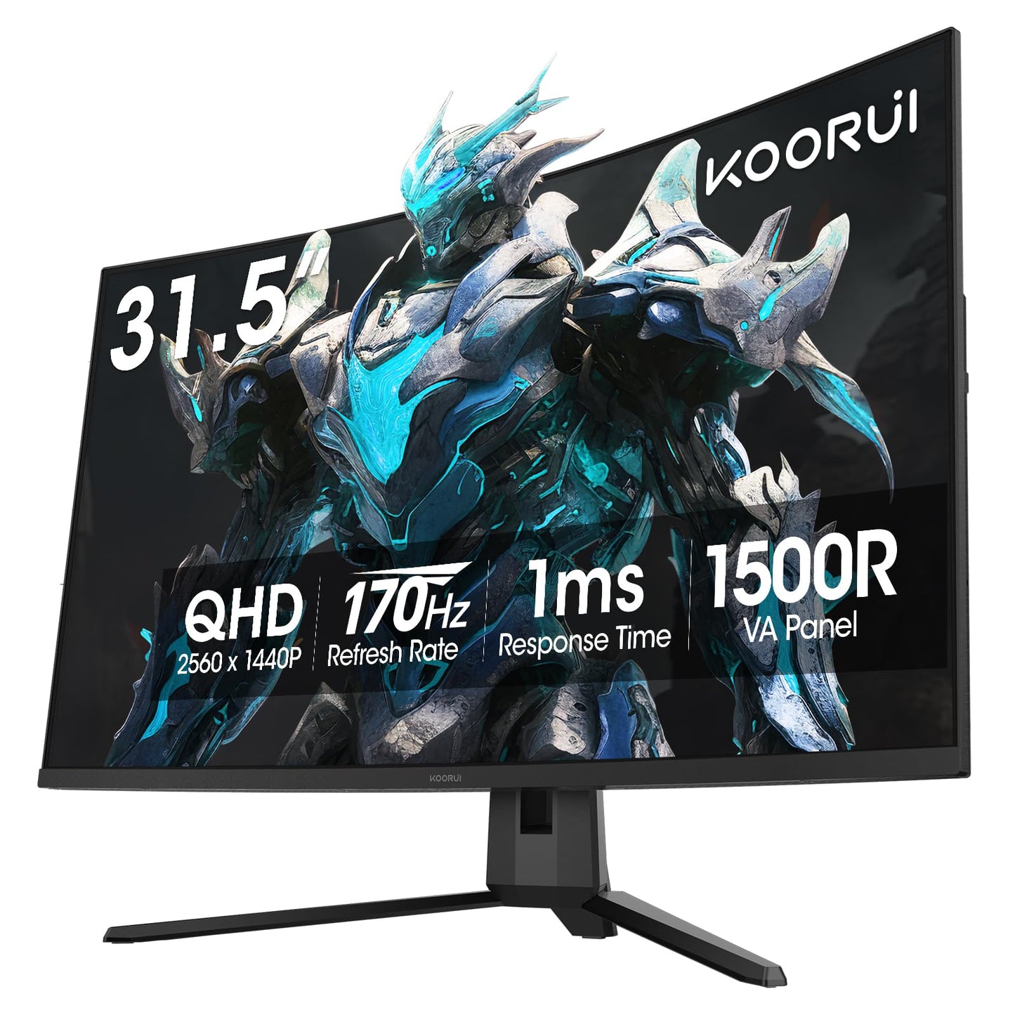 KOORUI 32 Inch Curved Gaming Monitor, QHD 2560 x 1440 170Hz Computer Monitor, 1ms Response Time, 1500R Curved Display, 90% DCI-P3, Adaptive Sync, HDMI & DisplayPort, VESA Compatible