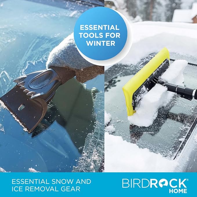 BIRDROCK HOME 55" Extendable Snow Brush with 14" Foam Head & Detachable Scraper | Aluminum Grip for Car, Truck, SUV | Safe on Auto Windshield & Windows | Wide Frost Remover - Yellow