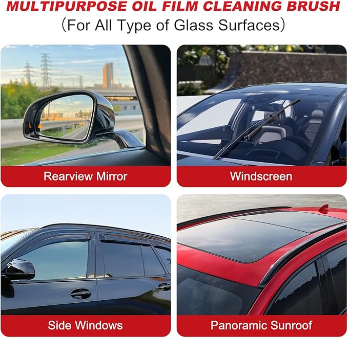 Car Glass Oil Film Cleaner, Automotive Oil Film Cleaning Brush for Car Windows, Clear Vision Glass Cleaner, Cars Windshield Cleaner Tool, Anti-Rain Fog Cleaning Glass Brush (2 Brushes + 2 Refills)