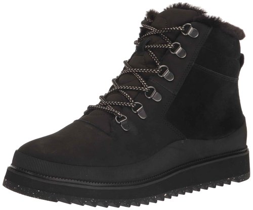 TOMS Women's Mojave Fashion Boot, Black Leather/Suede/Ridged, 5