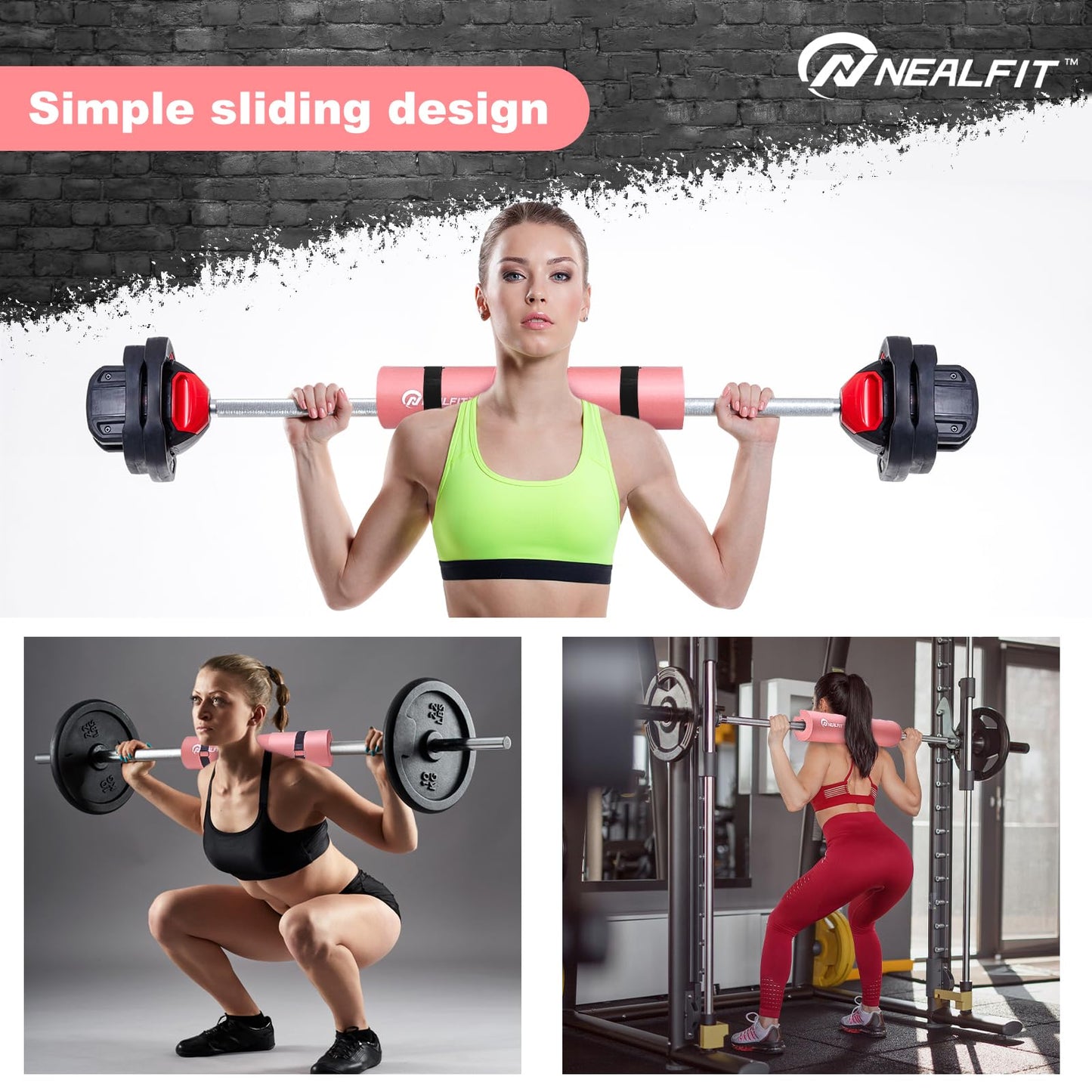 NEALFIT Barbell Pad Squat Pad for Squats—Squat Bar Pad—Great for Weightlifting,Lunges and Hip Thrusts—Foam Sponge Pad—Fit Standard and Olympic Bars Perfectly (Light Pink)