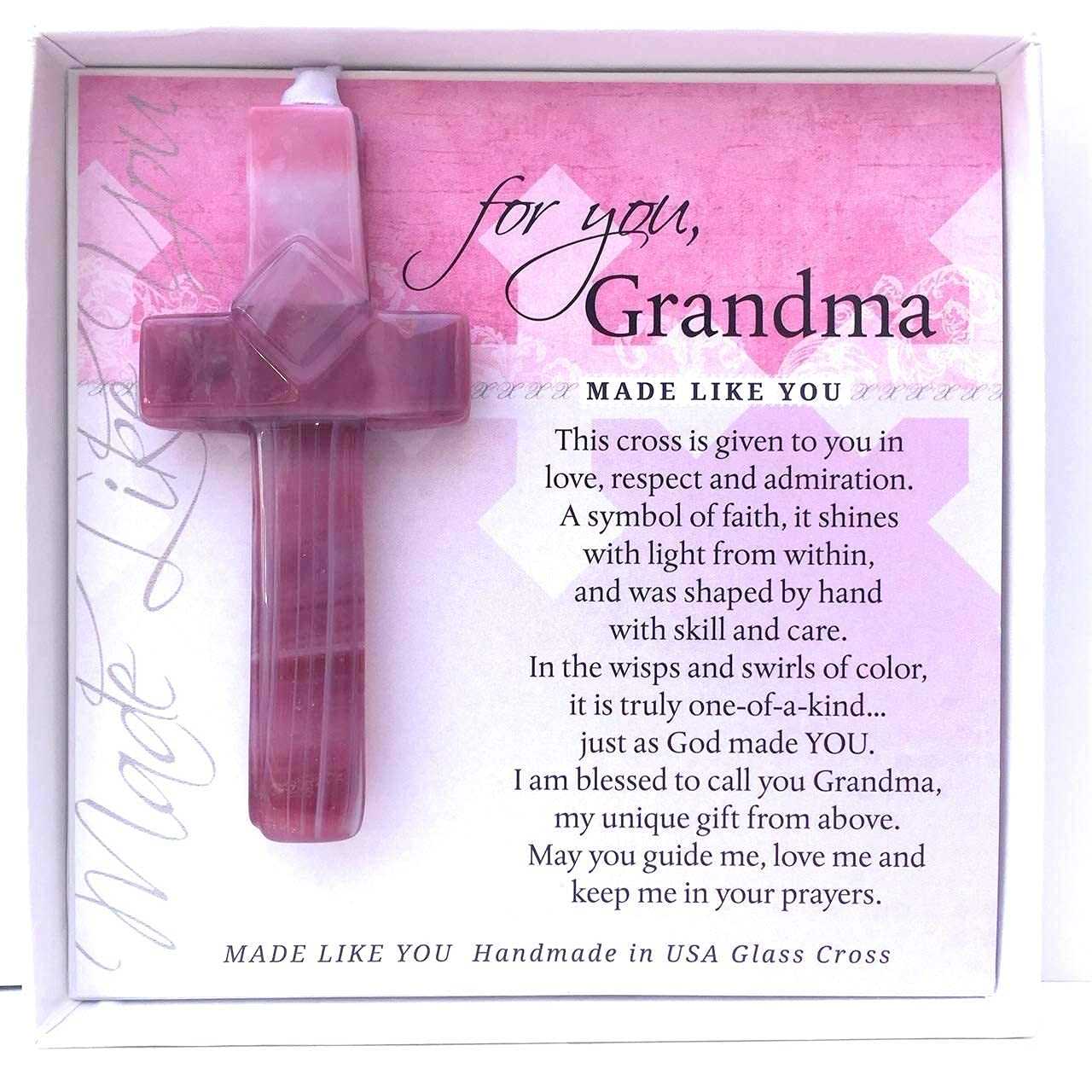 Sentimental Gift for Grandma from Granddaughter/Grandson - Handmade in USA Glass Cross and Grandma Poem - Gift for Grandmother for Mother's Day/Christmas/Birthday- Christian Gift for Grandma