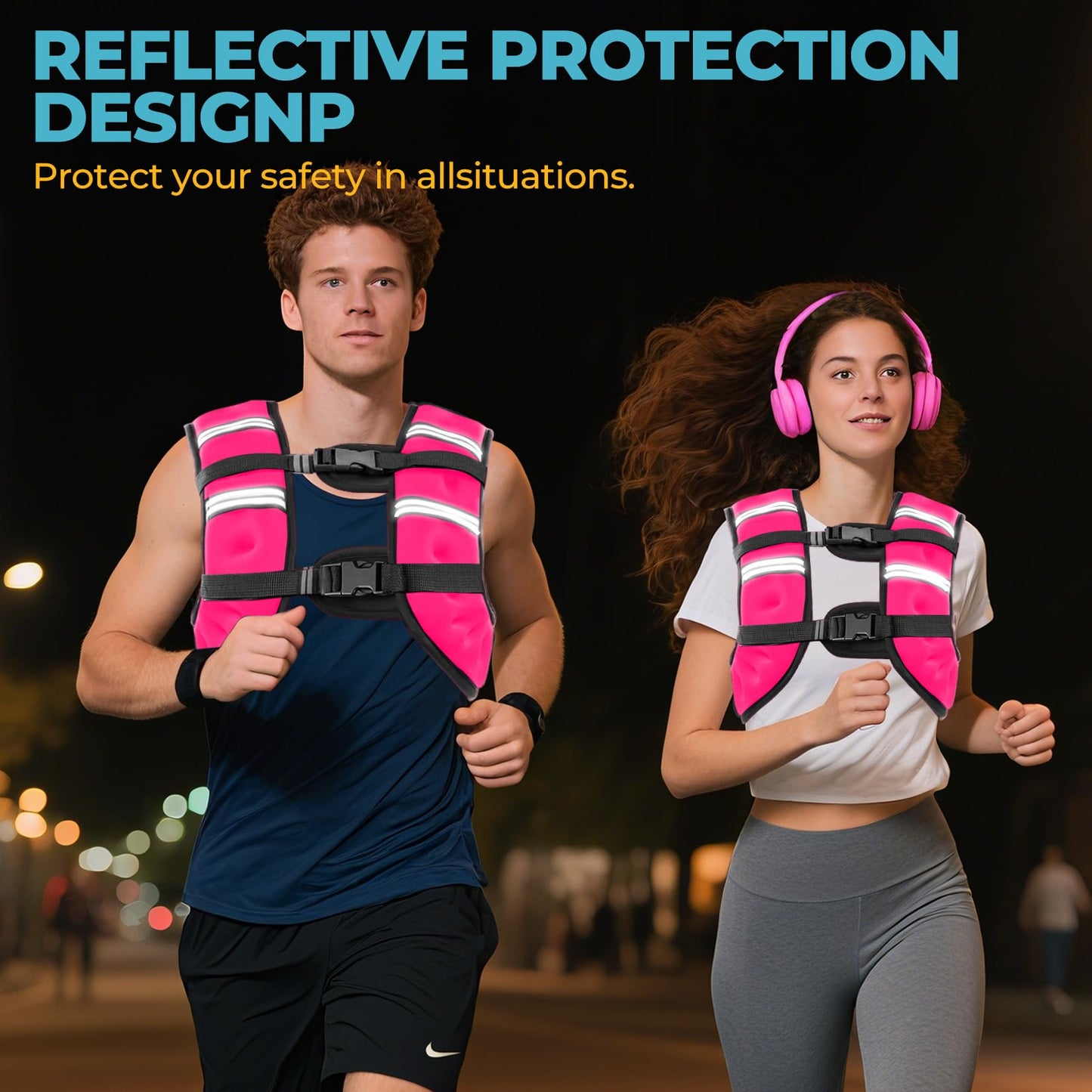 Weighted Vest, 8lb/12lb/16lb/20lb Weight Vest with Reflective Stripes for Men Women, Two Adjustment Straps for Workout, Strength Training, Running, Fitness, Muscle Building, Weight Loss (12lb)