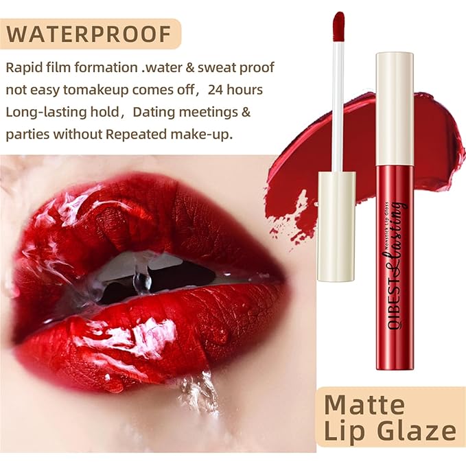 12Pcs Nude Matte Liquid Lipstick Set, Waterproof Long Lasting Non-Stick Cup Nude Brown Dark Red Purple Lipstick 24 Hour Not Fade Matte Lipstick Professional Lip Makeup Christmas Gift for Women (Set A)