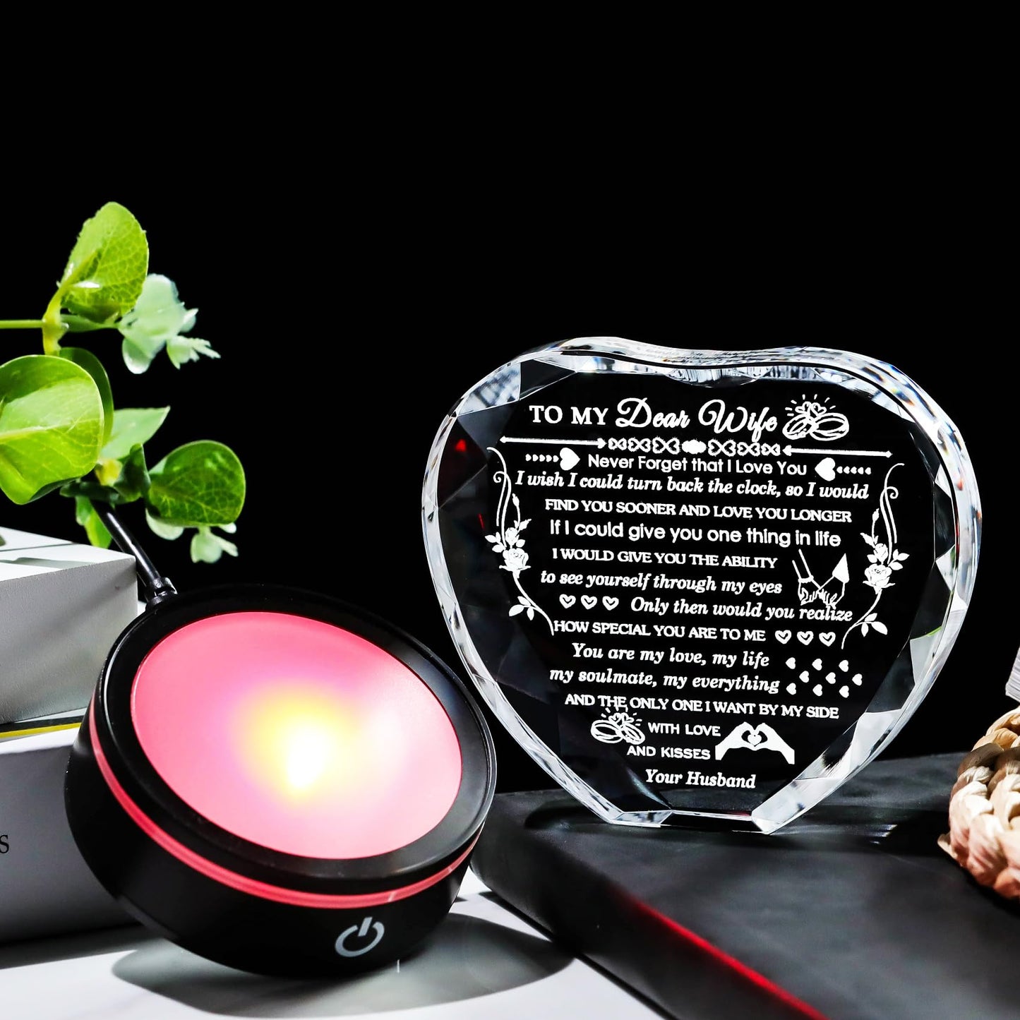 Arikyrist Gifts for Wife with Colorful LED Base Romantic Wife Anniversary Birthday Gift Ideas Crystal Heart to My Wife Gifts from Husband on Valentine's Day Christmas Mother's Day