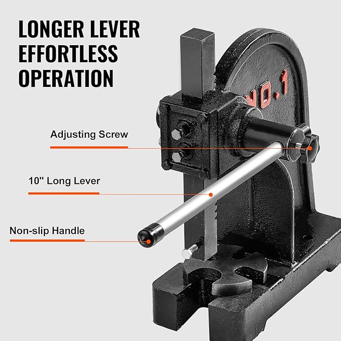 VEVOR Arbor Press, 1 Ton Manual Arbor Press, 5.9" Maximum Height, Cast Iron Heavy-duty Manual Desktop Arbor Press, Precision Hand Press for Stamping, Bending, Stretching, Forming