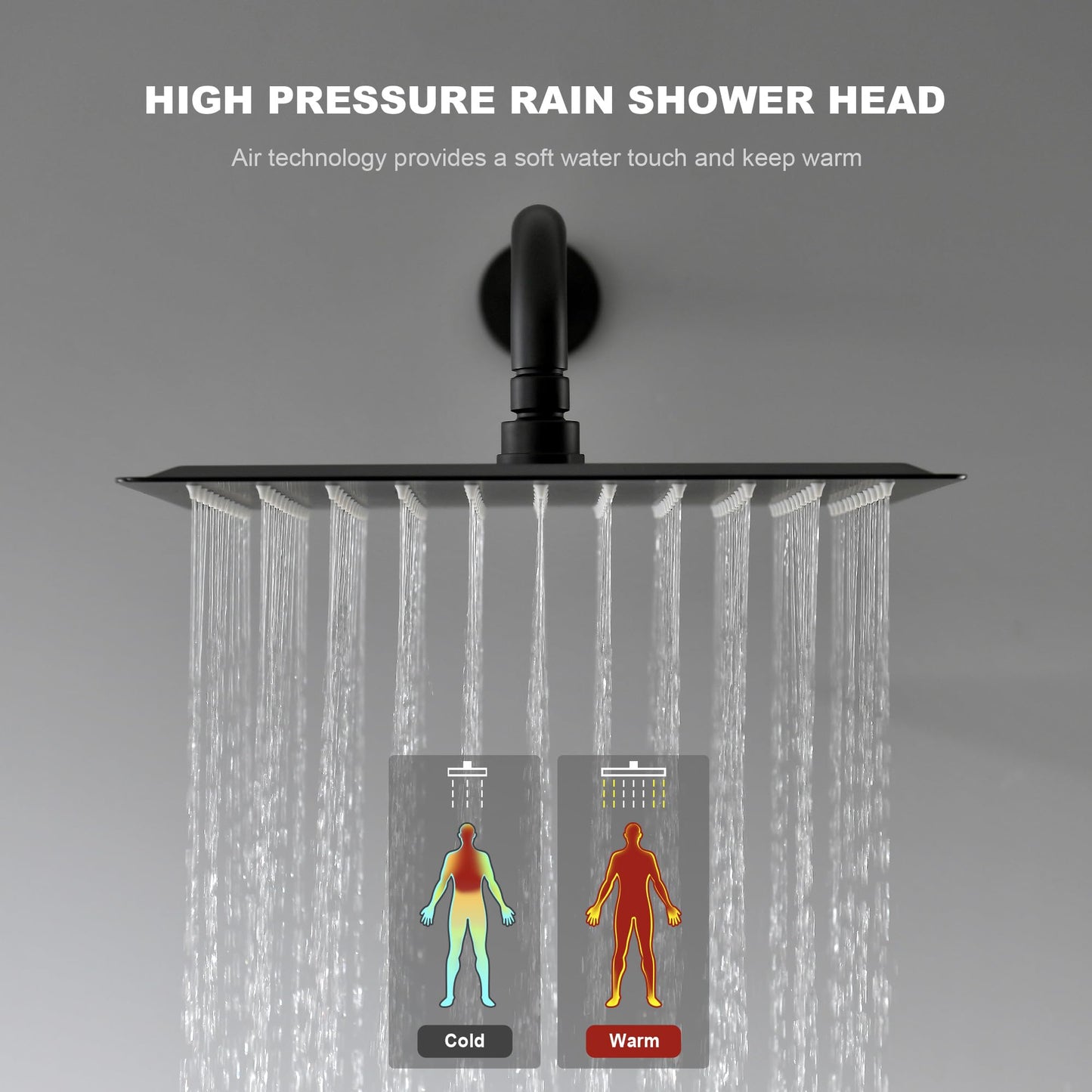 Lavatrum Shower Faucet Set Wall Mounted Shower head with Handheld Comb Rain System 6 Function Pressure Balance - Stainless Steel Bathroom Shower Kit Complete 12 Inch Matte Black(With Valve)