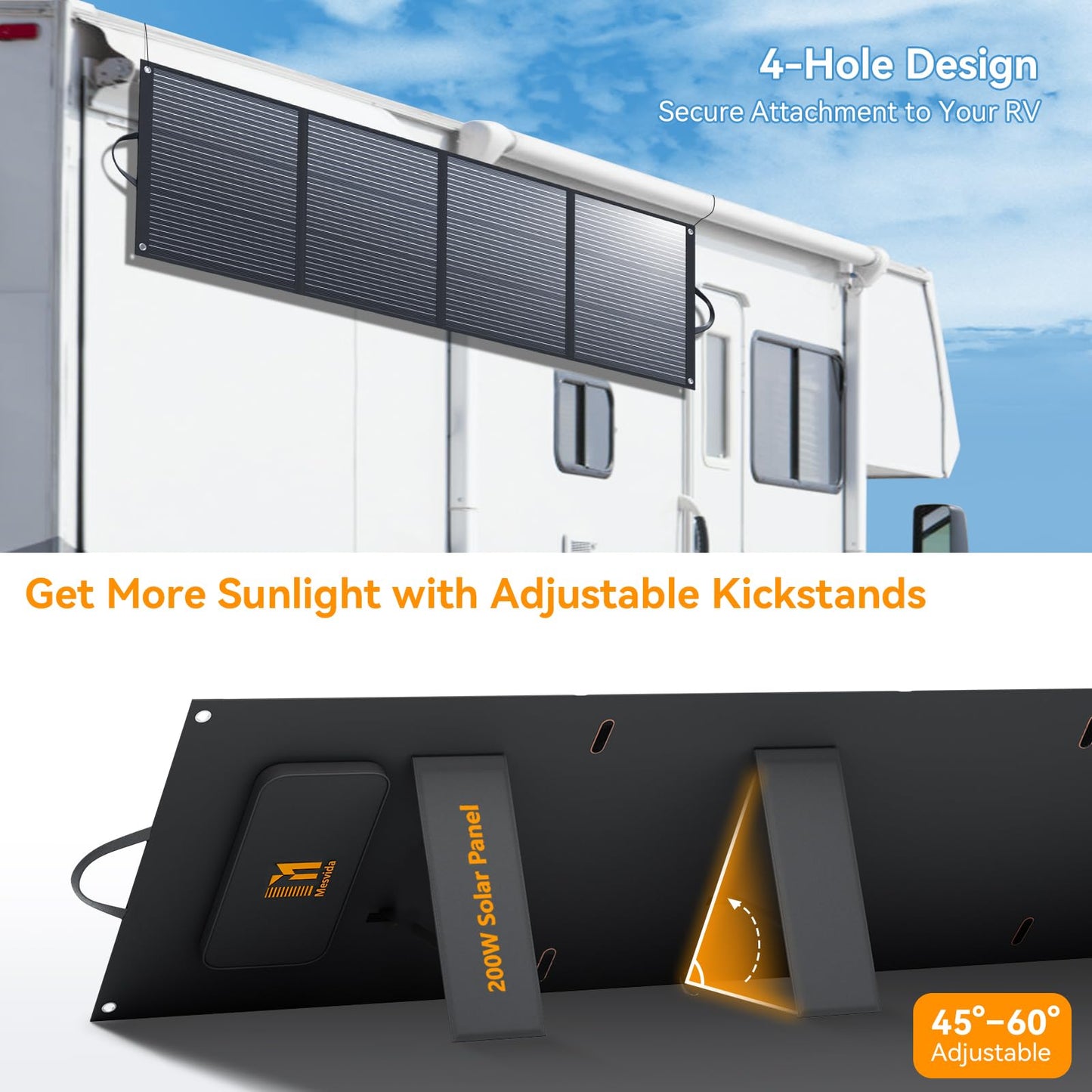 MESUVIDA 200 Watt Solar Panel IP68 Waterproof ETFE Coating Portable 24V MC4 Output Foldable Solar Panels for Power Stations Solar Generator Camping Off-Grid RV Emergency Backup Hurricane