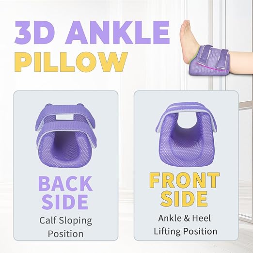 Ehucon 3D Heel Protectors Bed Sore Pillow Cushion for Pressure Sores,Foot Pillows Support Boot for Bedridden Patients Supplies（Purple Pack of 1）