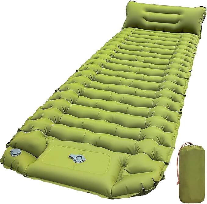 RusChic Sleeping Pad, Ultralight Inflatable Sleeping Pad for Camping with Pillow Built-in Foot Pump, Extra Thick Compact C...