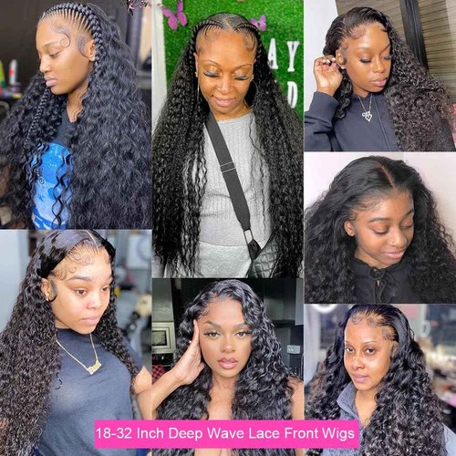 JTMMP 13x6 Deep Wave Lace Front Wigs Human Hair 200% Density 26 Inch Curly Human Hair Wig for Women Natural Black HD Transparent Lace Glueless Frontal Wigs Human Hair Pre Plucked