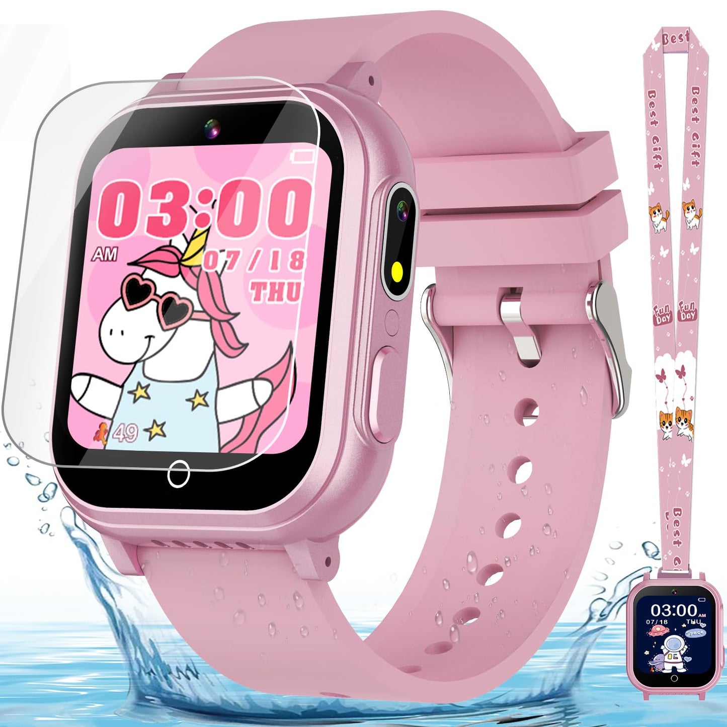 Kids Smart Watch Gift for Girls Ages 3-12, IP67 Waterproof, 32 Puzzle Games, HD Touchscreen Dual Camera Vedio Pedometer Music Player, Kids Watch Toy Birthday Gifts for Girls Ages 5 6 7 8 9 10 (Pink)