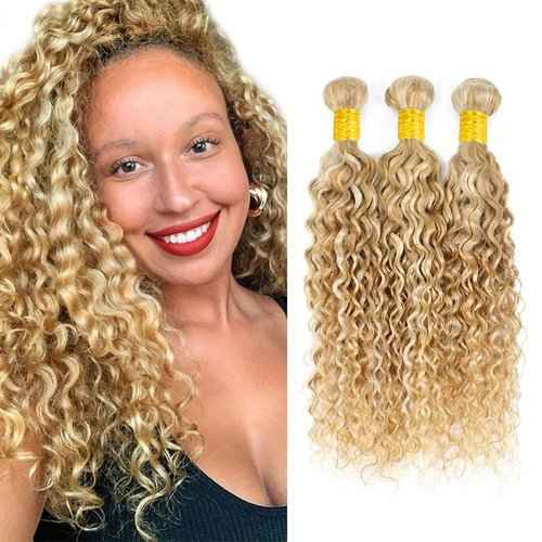 26 28 30 inch P27/613 Human Hair Bundles 613 Water Wave Bundles Blonde Wet and Wavy Human Hair Extensions 300g