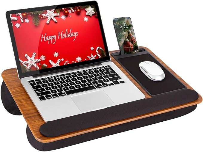 LAPGEAR Home Office Pro Lap Desk with Wrist Rest, Mouse Pad, and Phone Holder - Espresso Woodgrain - Fits up to 15.6 Inch Laptops - Style No. 91612