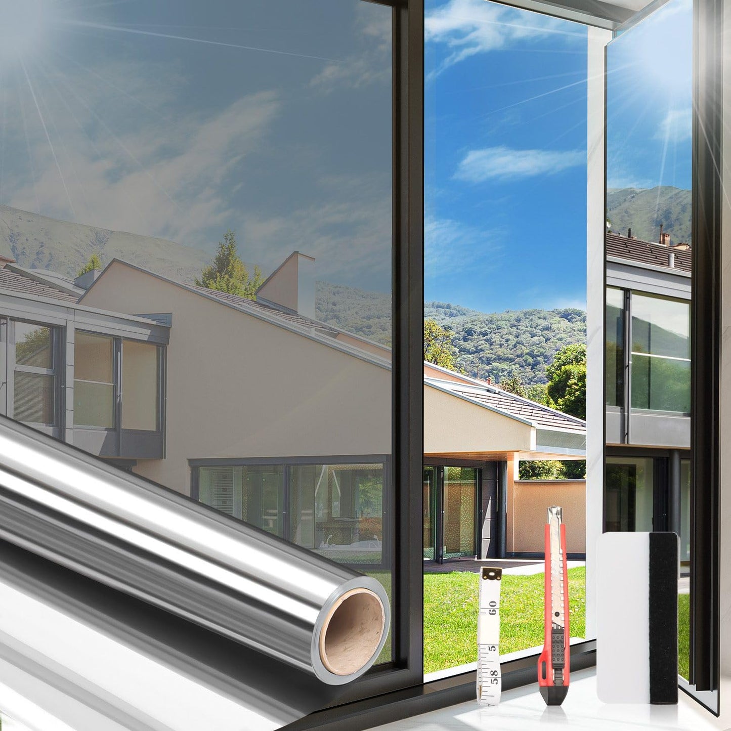 Arthome One Way Window Privacy Film Daytime Privacy Window Tint for Home Anti UV Static Cling Heat Control Reflective Glass Film for Home and Office, 23.6 Inch x 15.1 Feet, Silver