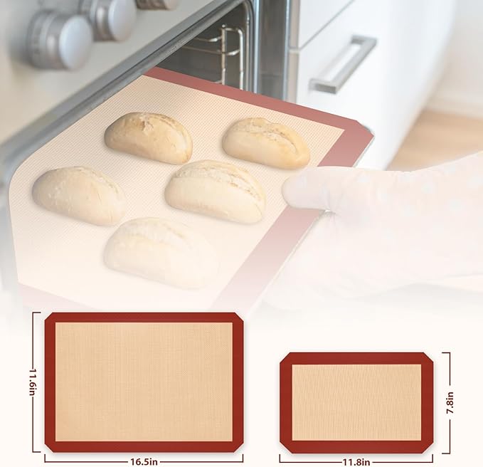 Silicone Baking Mat, Baking Sheets Non Stick, Silicone Mats for Baking, 3 Pcs for Cookie, Bread and Pastry, Baking Supplies for Oven, Red