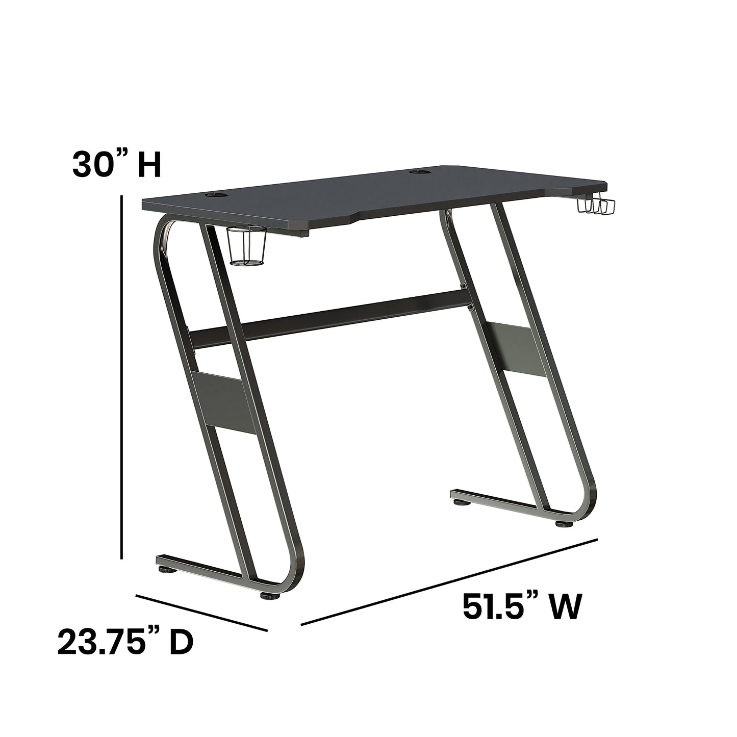 Flash Furniture Fisher Gaming Desk - Black Ergonomic Computer Desk - 51.5" Gamers Table with Cup Holder and Headphone Hook