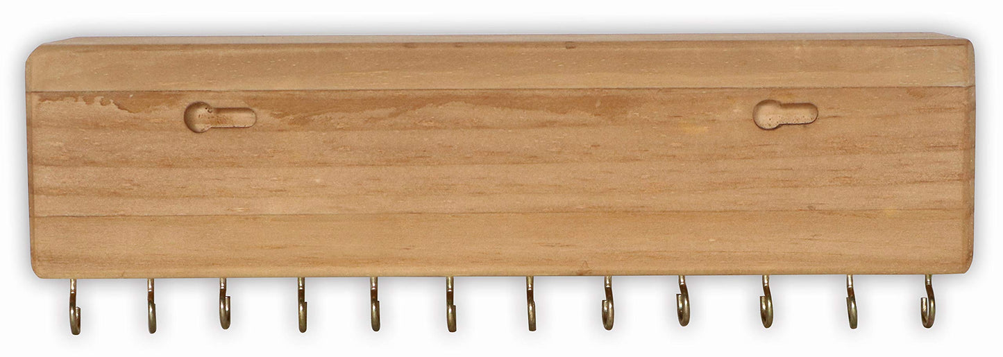 SANY DAYO HOME Jewelry Organizer with 24 Hooks and Cosmetics Shelf, 12 x 3 x 4 inches Wall Mounted Rustic Pine Wood Holder for N
