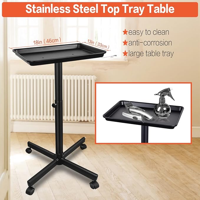 Salon Tray, Metal Feet Salon Rolling Tray with Height Adjustable, Hair Color Trays Non-Rusting