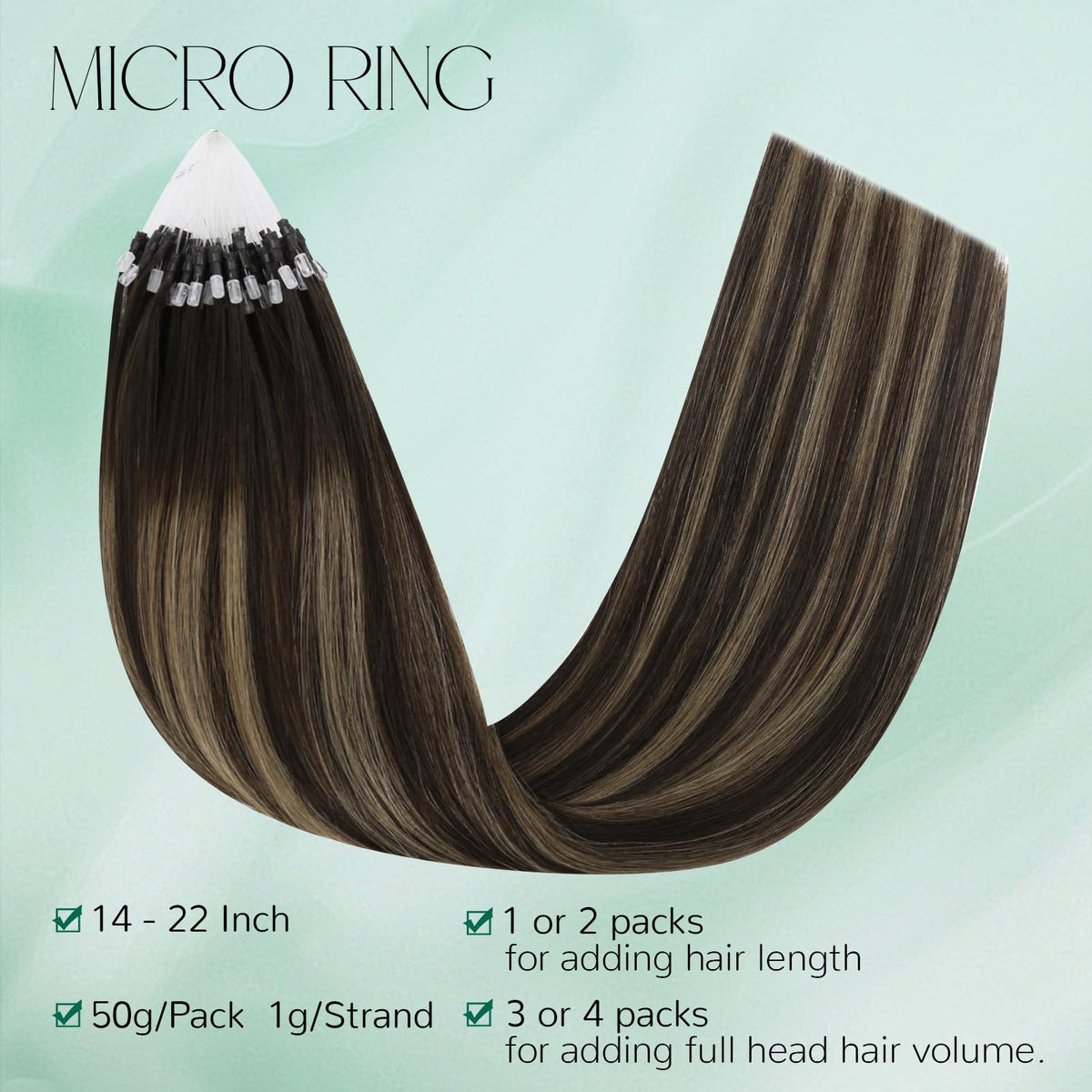 Easyouth Micro Loop Hair Extensions Balayage Micro Bead Hair Extensions Real Human Hair Dark Brown to Brown Ombre Microbead Hair