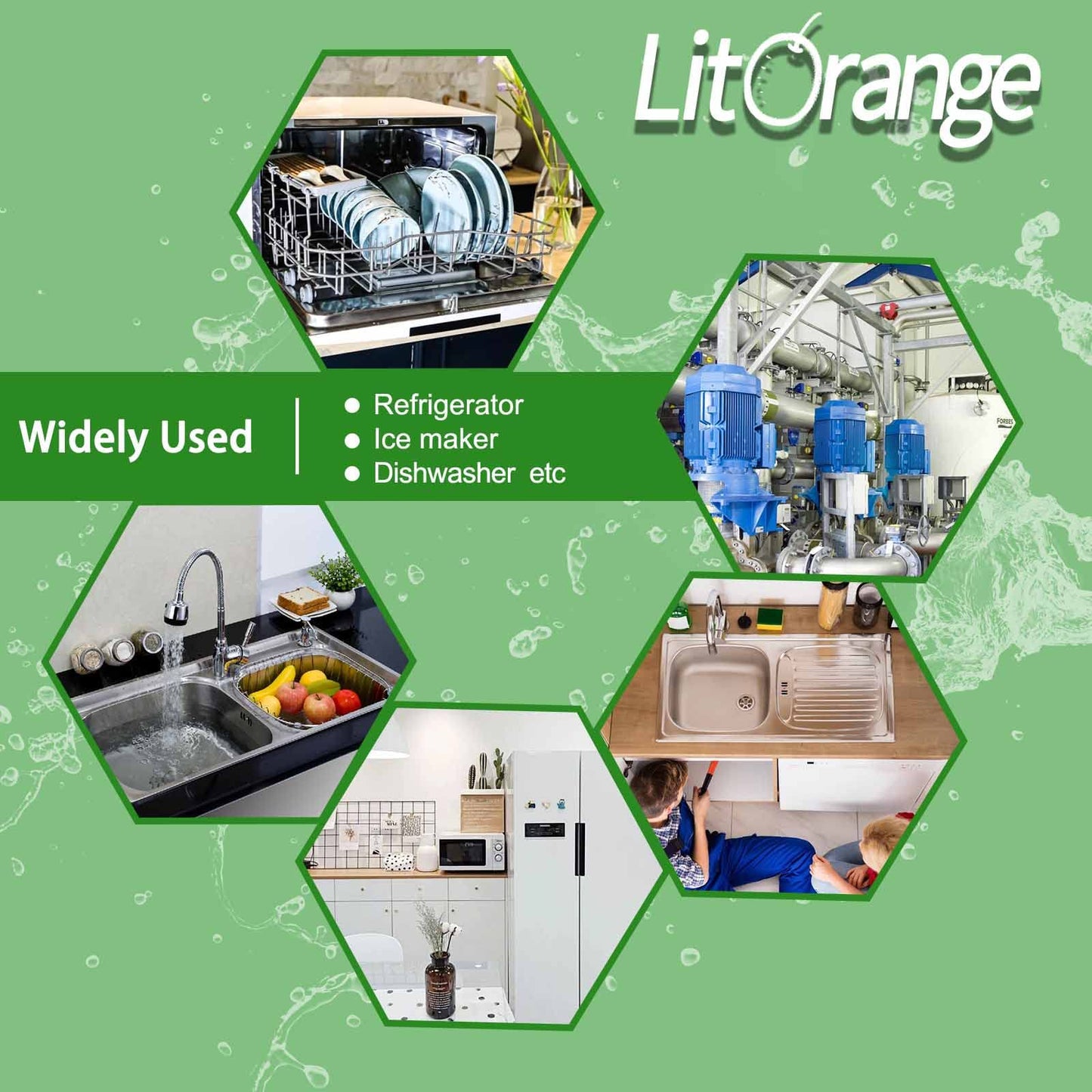 Litorange Lead-Free Brass 3/8 Inch Angle Stop Add-A-Tee Compression Tee Valve, 3/8" Inlet by 3/8" Outlet by 3/8 Inch Outlet, 2-Pack