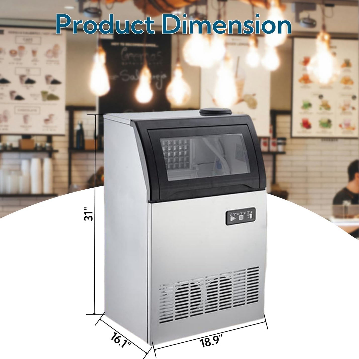 Commercial Ice Maker Machine, 120LBS/24H Undercounter Stainless Steel Ice Maker with Dual Inlet, 33LB Storage Capacity, Standalone Ice Maker for Bar, Restaurant, Home Kitchen