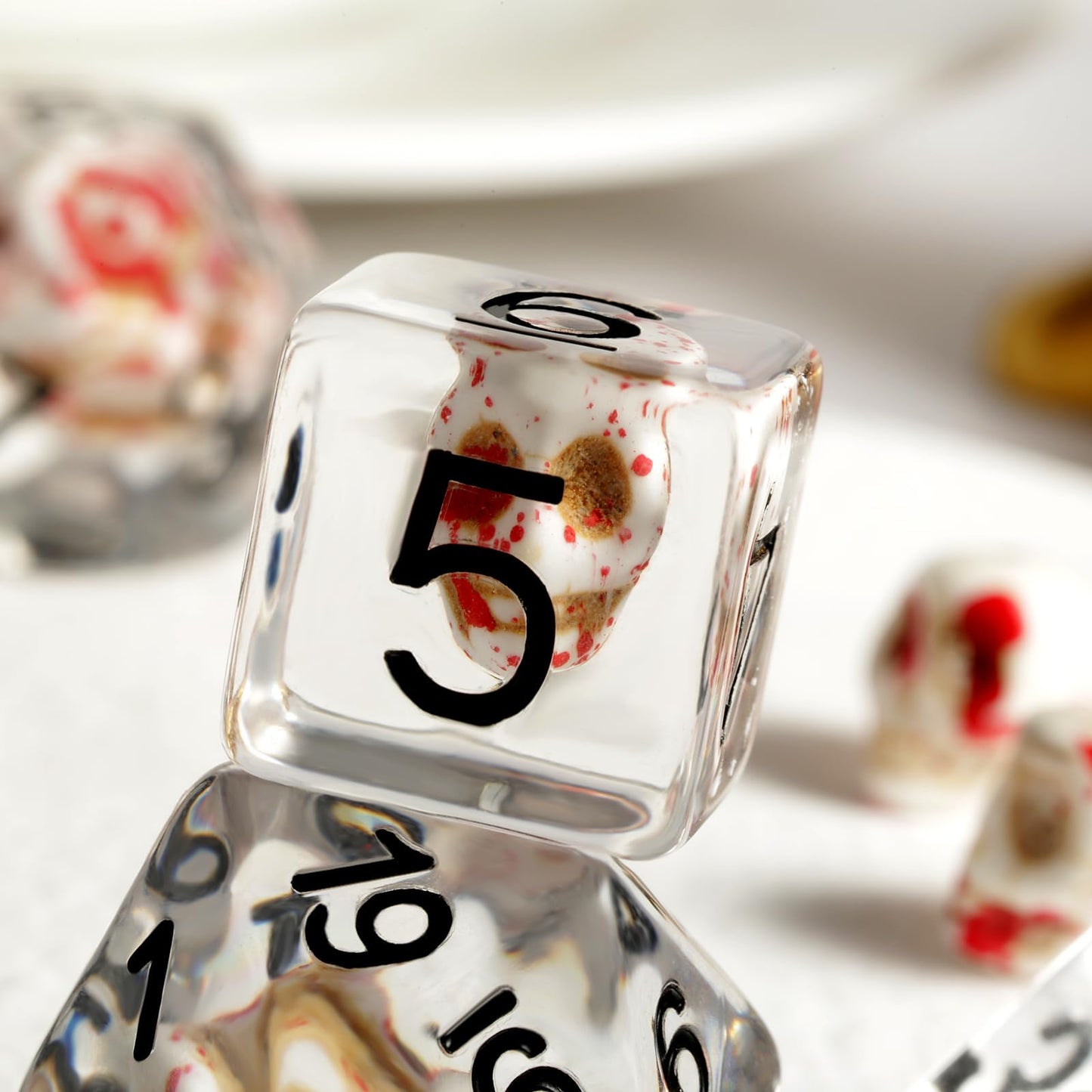DNDND Blood Spot Skull Resin Dice Set with Velvet Pouch for Dungeons and Dragons DND Role Playing Games and Tabletop Games