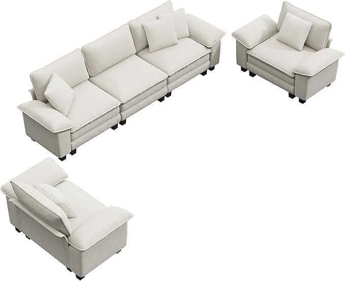 MIXPATIO Cloud Couch Sectional Sofa Set, Plush 24.4-Inch Deep 5-Seat Sectional with Velvety Chenille & Removable Arms for Living Room and Apartment, Beige