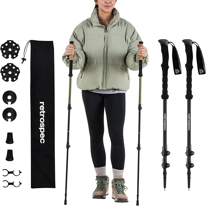 Retrospec Solstice Hiking Poles for Men & Women - Adjustable and Collapsible Lightweight Walking & Trekking Sticks - Alumi...