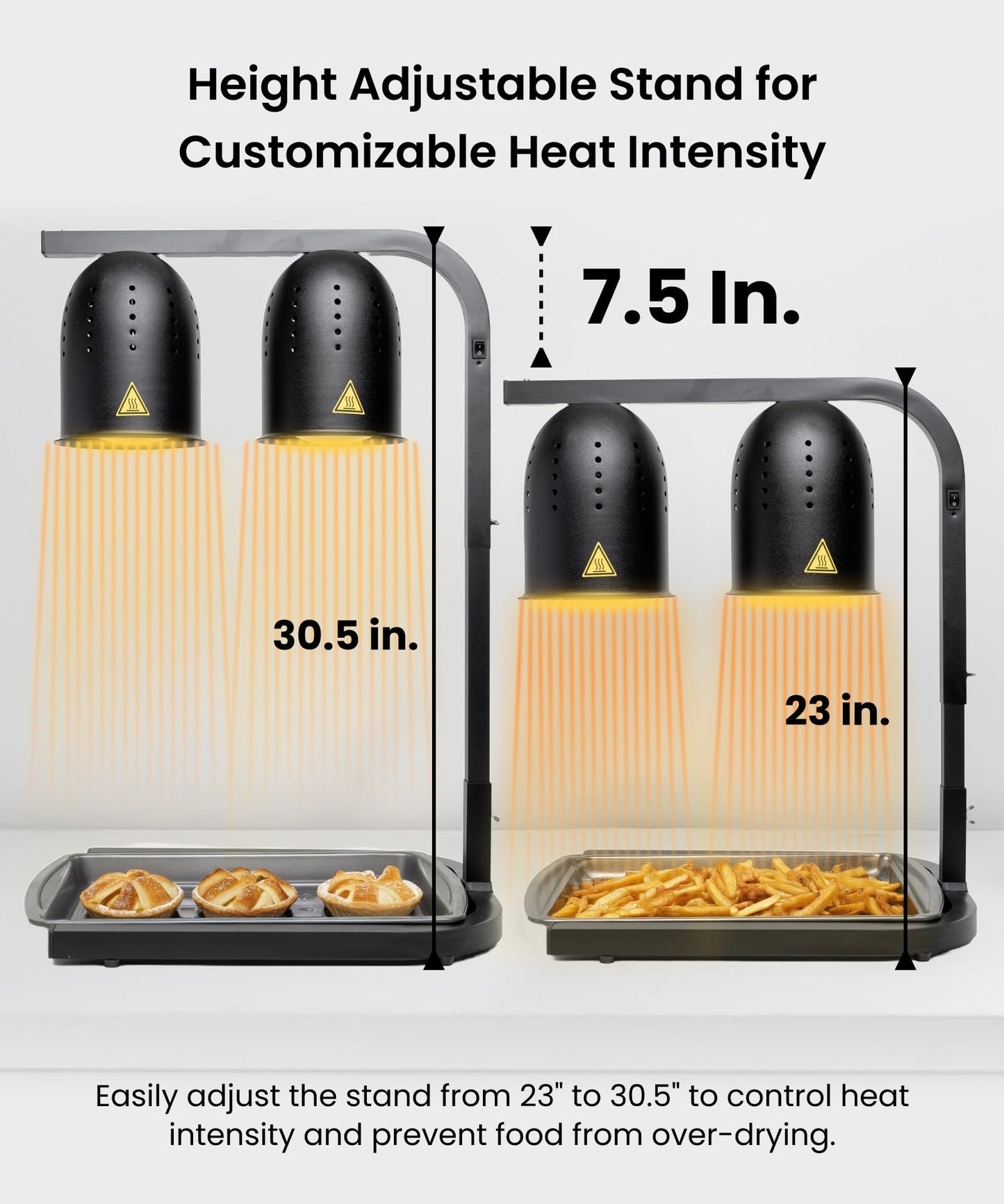 SYBO DL2112 Commercial Grade Food Heat Lamp, Portable Electric Food Warmer, 2-Bulb 500W with Free-Standing, Black