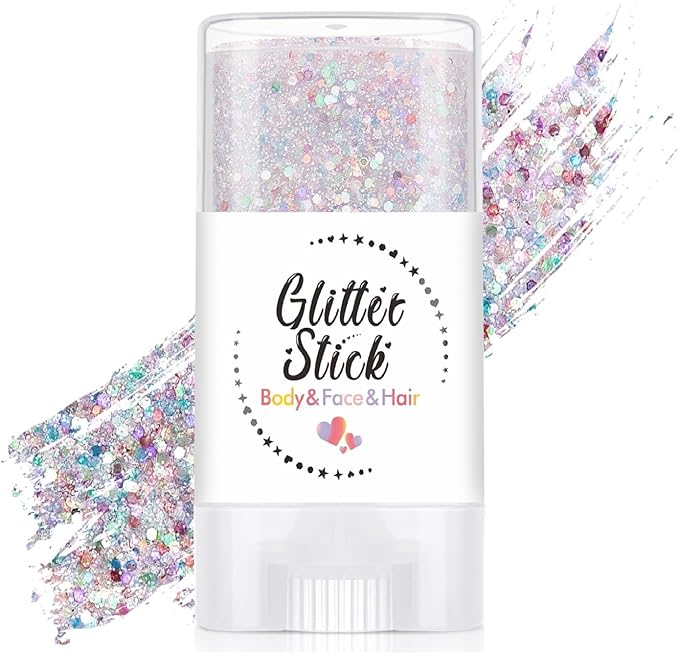 Body Glitter Stick, Neon Outfit Party Holographic Sparkling Sequins Face Paint Mardi Gras Accessories Hair Glitter Gel Mak...
