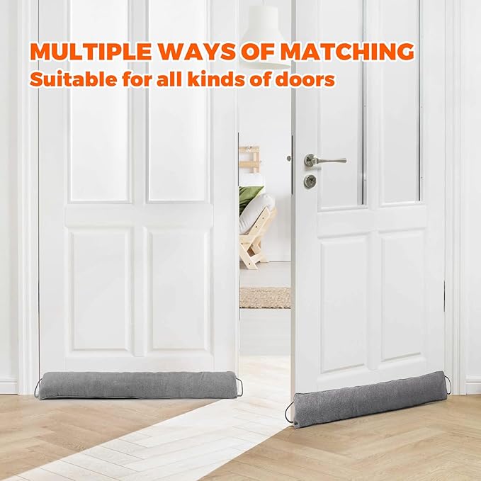 Holikme Weighted Door Draft Stopper, Heavy Duty Under Door Draft Blocker Bottom Door Seal Noise and Air, Door Guard Saving Energy, Grey