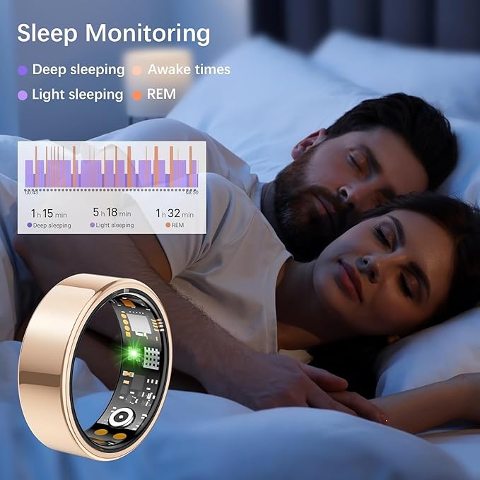 Smart Health Ring for Women Men, Fitness Tracker Ring with Heart Rate, Blood Oxygen, Sleep Tracker, Step Tracker, No Subscription Fee, IP68 Waterproof Smart Ring for iphone & Android (Rose Gold, 11#)