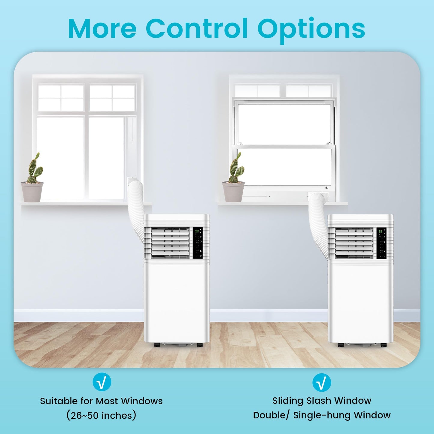 Electactic Portable Air Conditioner 8,000 BTU, 3-in-1 AC Cooler Dehumidifier Fan with LED Display, Remote Control, Quiet, Sleep Mode, 360° Casters, Window Kit for Room Office Apartment Garage