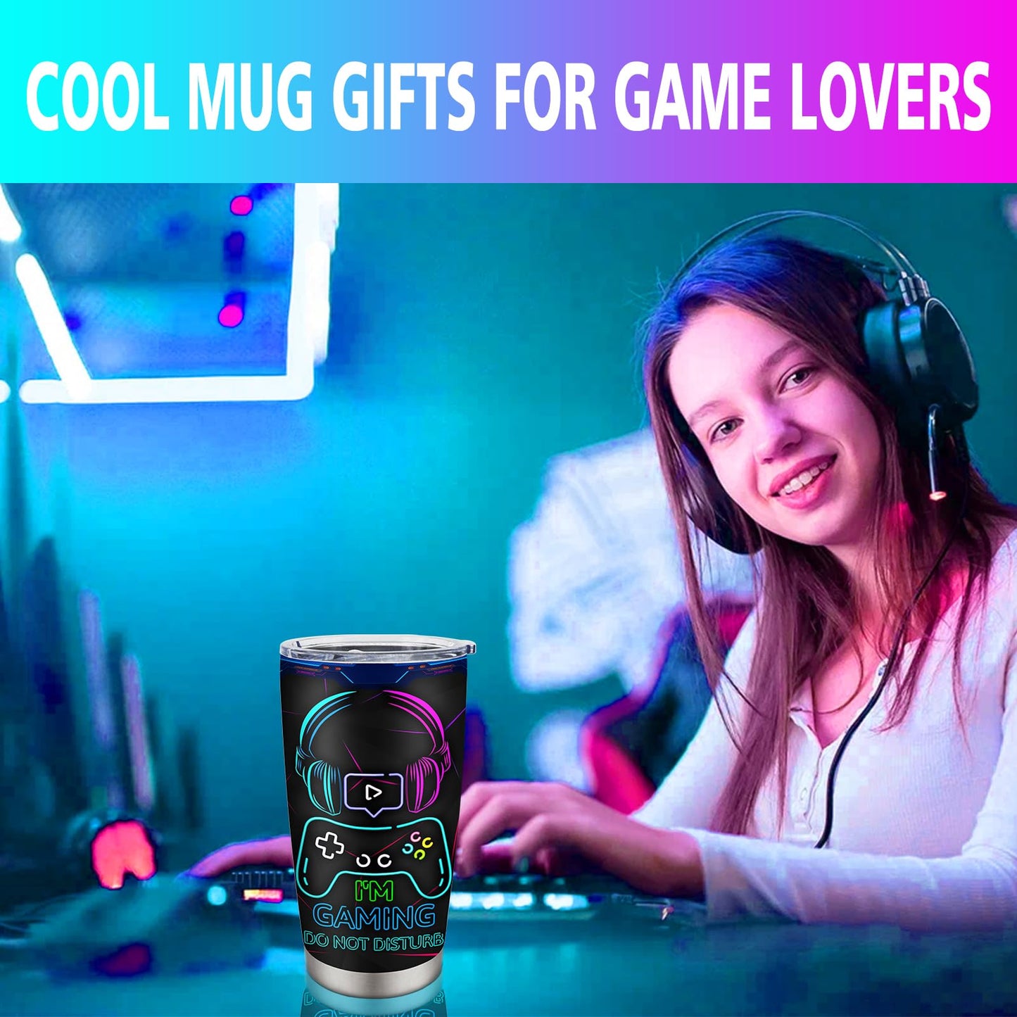 Fusui Gamer Gifts, Gaming Mugs, Gifts for Gamers, Cool Game Christmas Birthday Graduation Gift for Men Teenage Teen Boys Boyfriend Husband, Video Games Boys Decor Stainless Steel Tumbler 20oz 1pc