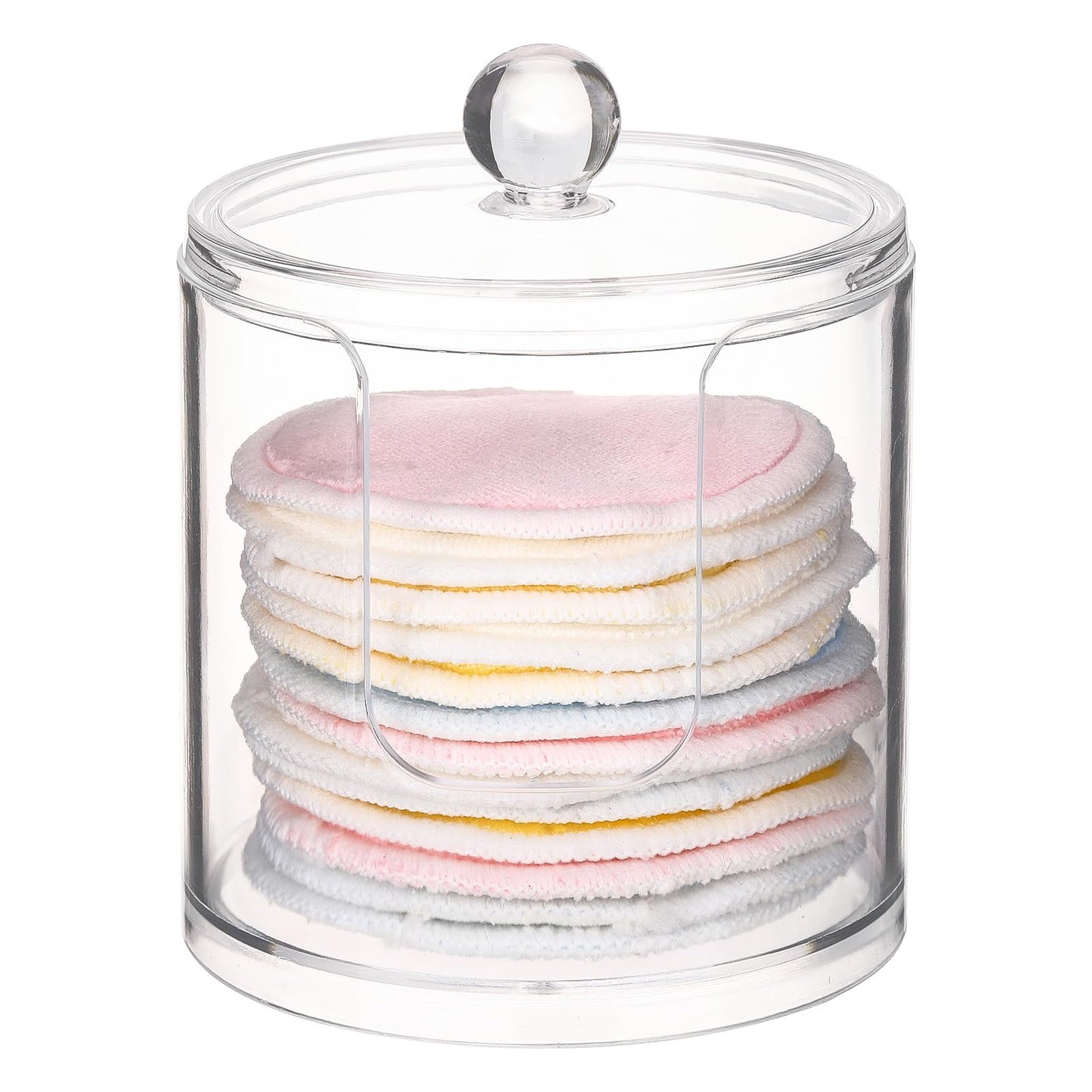 Tbestmax Plastic Cotton Round Holder and Dispenser, Clear Cotton Pads Storage Bathroom Canister Vanity Makeup Organizer