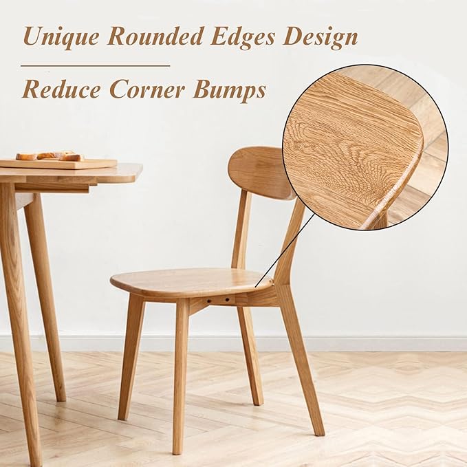 Bamskov 100% Solid Oak Wood Dining Chairs Set of 2 - Mid Century Modern Dining Chairs for Dining Room, Kitchen, and Living Room (Natural)
