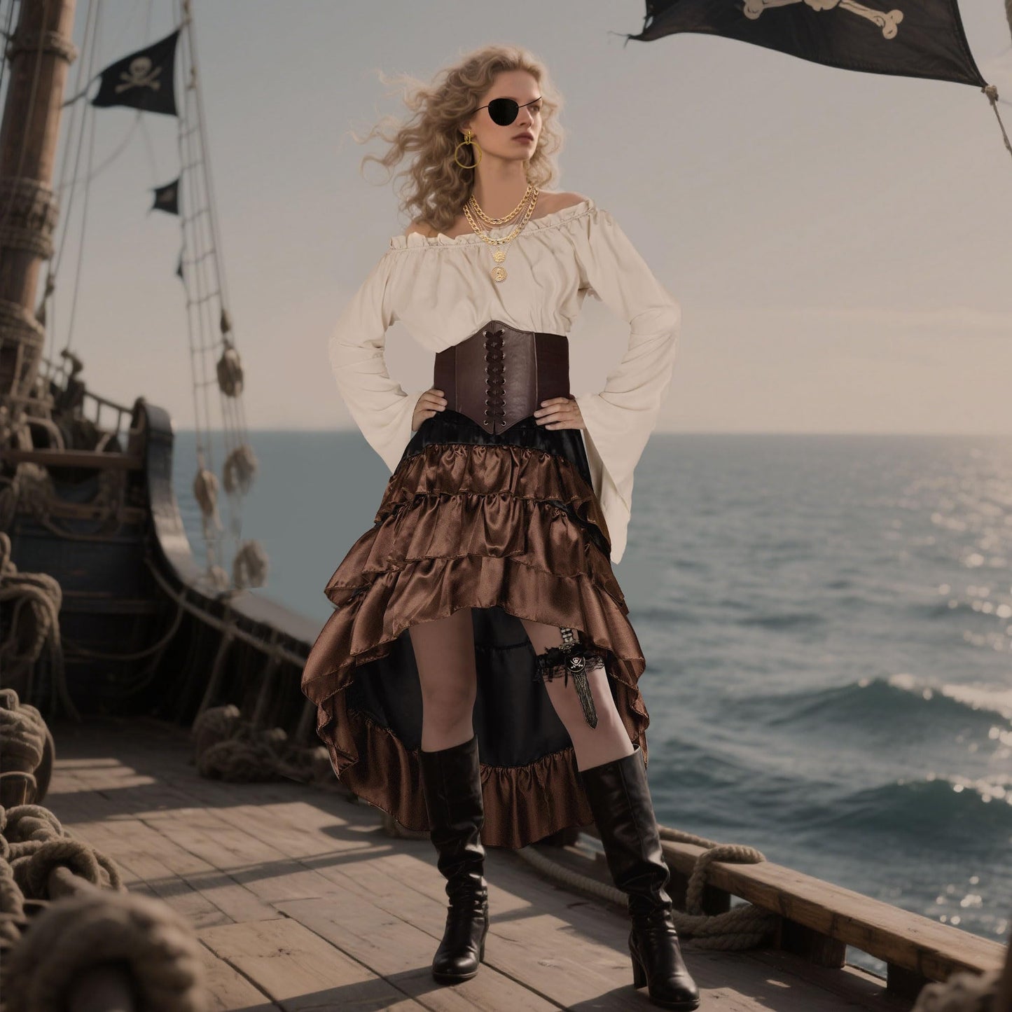 CICOCI Pirate Costume Women Outfits Renaissance Corset Steampunk Skirt Top Pirate Accessories Full Halloween Costume